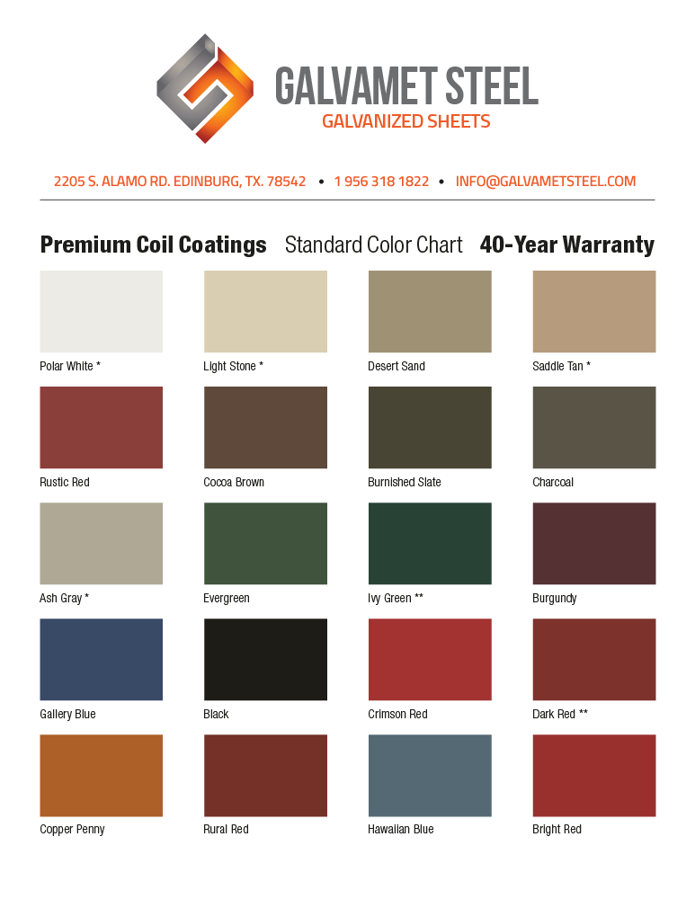 Premium Coil Coating – Cool Roof  Standard Color Chart